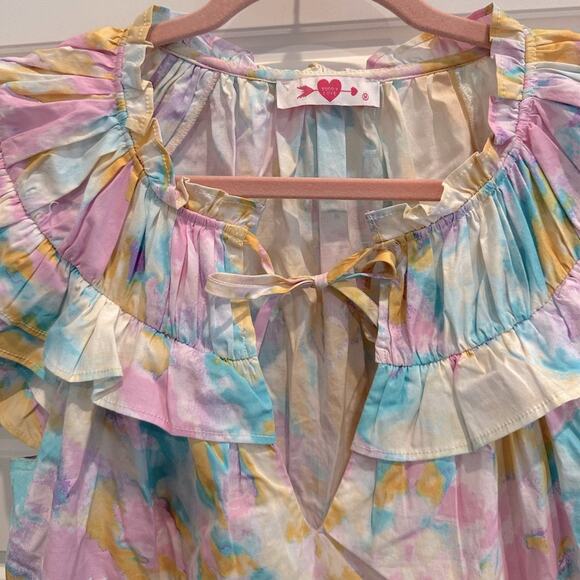 BUDDY LOVE Pastel Tie-Dye Ruffle Sleeve Blouse Top - Picture 6 of 6